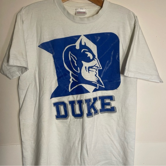 VTG Duke Blue Devils T- Shirt Adult Size L Single Stitched White - NICE Print! - Picture 2 of 8